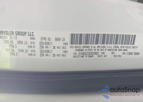 2014 Dodge Grand Caravan Sxt z USA, uszkodzony, nr VIN 2C4RDGCG3ER239861